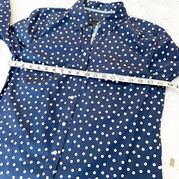 Talbots Polka Dot Navy Blue Button Up Blouse Size Small Cotton - Picture 3 of 7